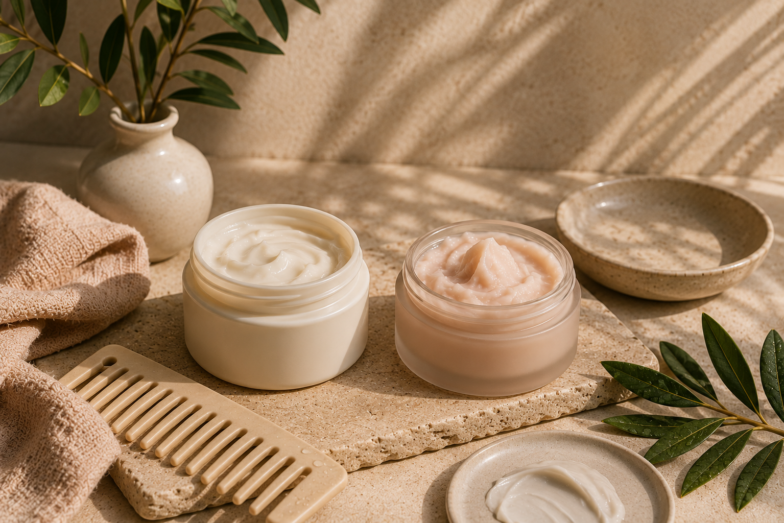 Conditioner and hair mask products displayed for comparison.